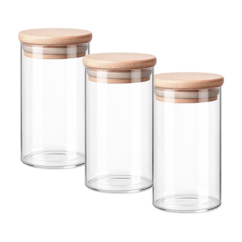 Kit 3 Pote 1250ml Tampa de Bambu Cozinha Frasco Café Decorativo Cozinha Organizador Vidro Recipiente