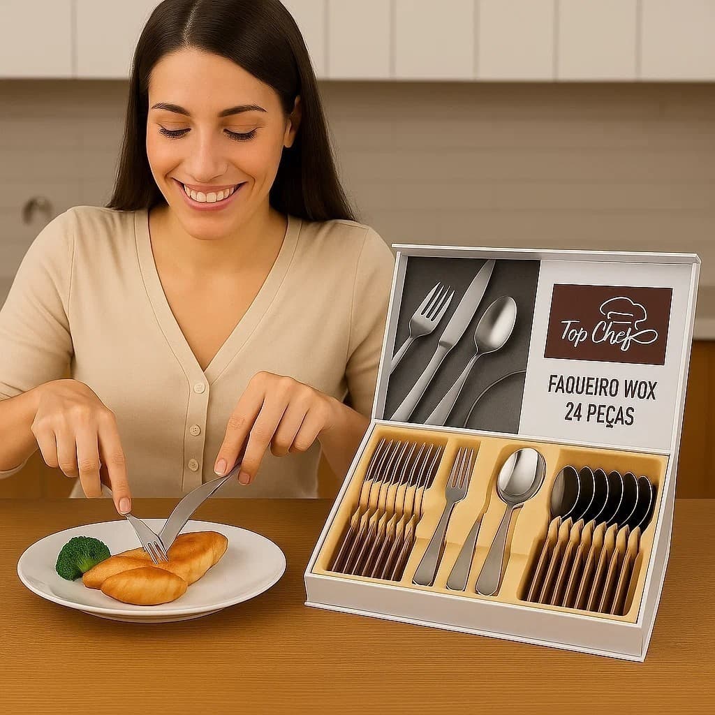 Jogo Faqueiro Inox 24 Peças Garfo Faca Colher Talheres Jantar Cozinha Completo
