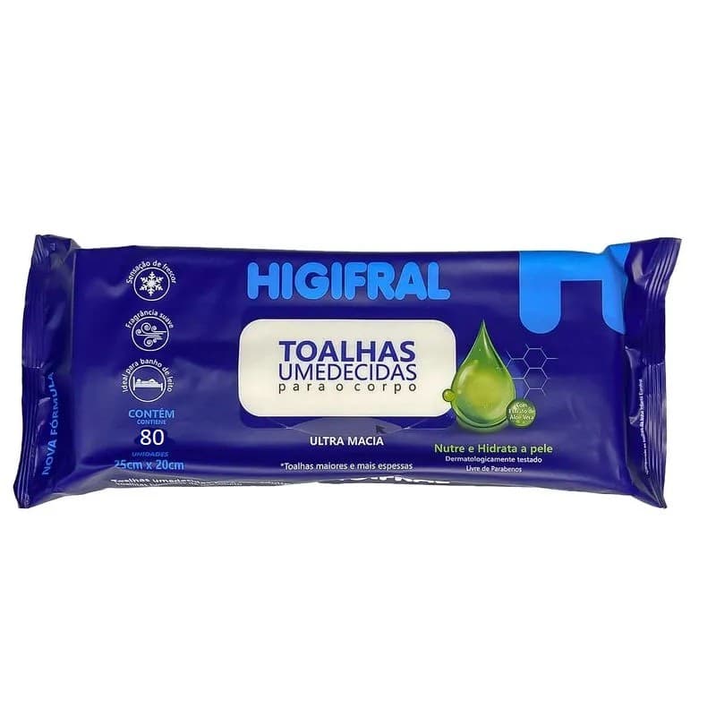 Toalhas Umedecidas adulto pacote C/ 80 Unidades - Higifral