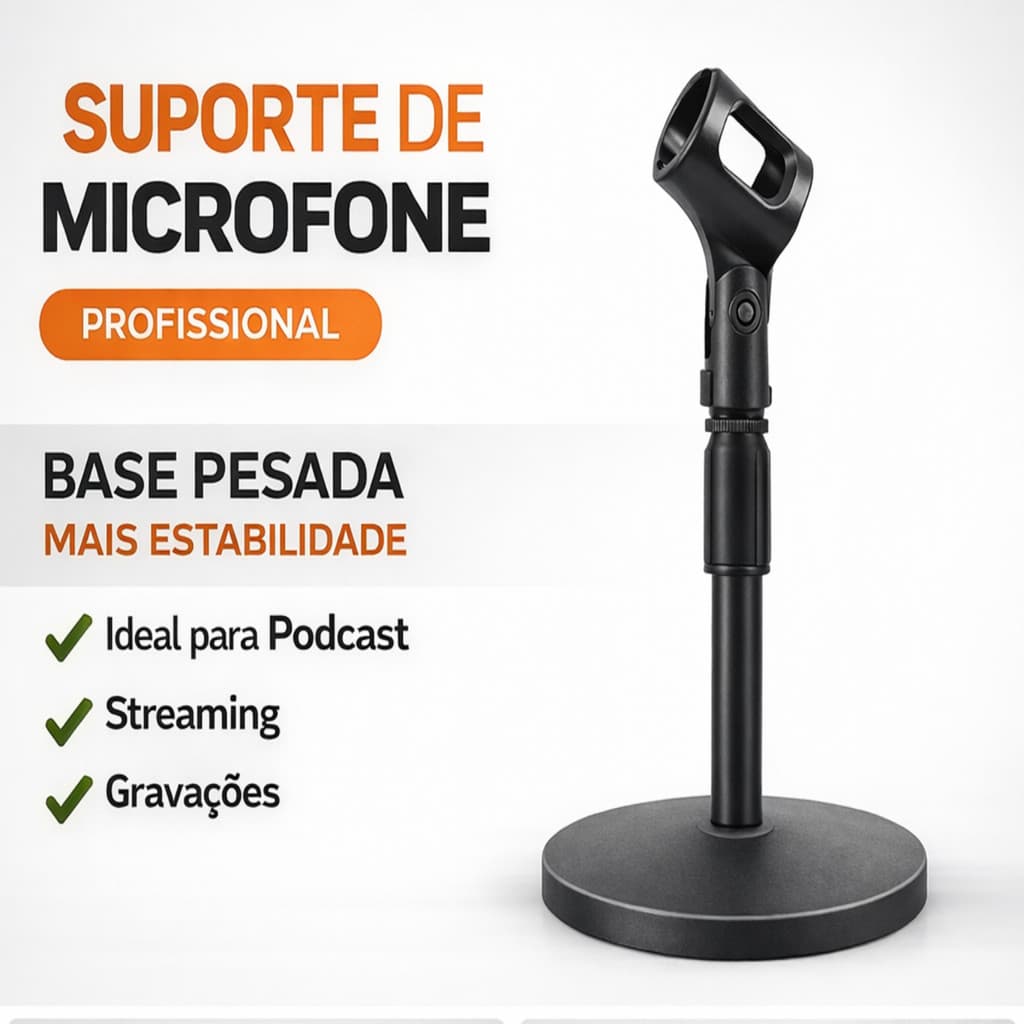 Suporte Microfone de Mesa Mini Pedestal Ajustavel Profissional Podcast Youtuber