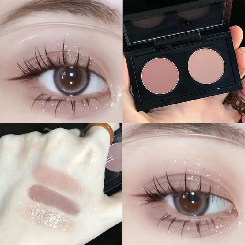 Paleta de sombras de duas cores Little Bear fosco fino Glitter pó perolado delicado pequeno leite azul All-Match nicho c