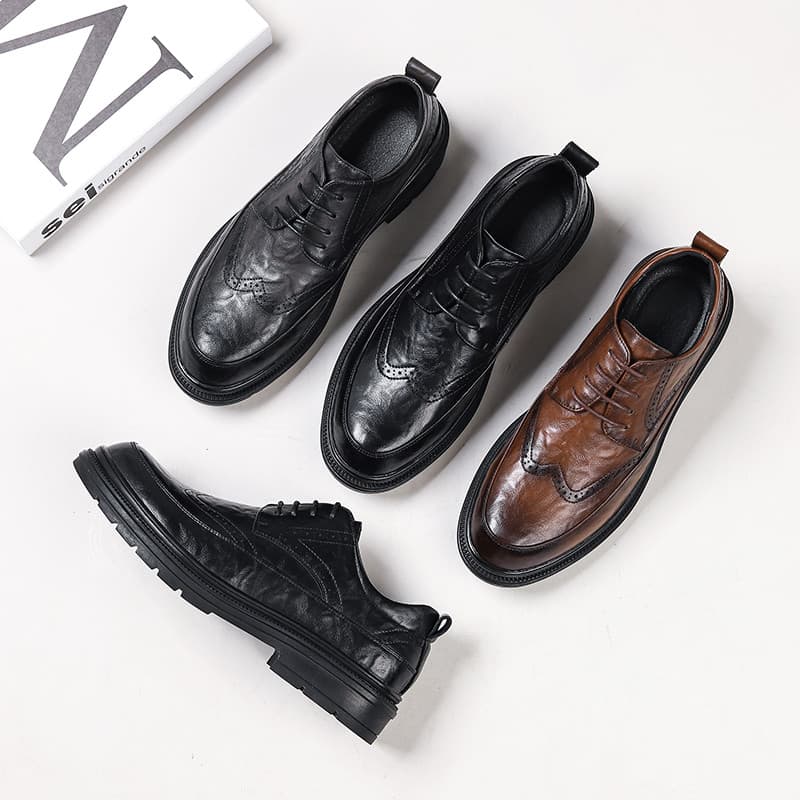 Sapatos de couro bloco masculino couro genuíno Formal Wear negócios aumentando sapatos masculinos britânico sola macia c