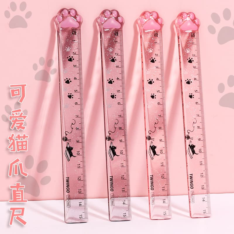 Bonito menina coração gato garra régua 15cm plástico transparente desenho régua de medição estudantes da escola primária