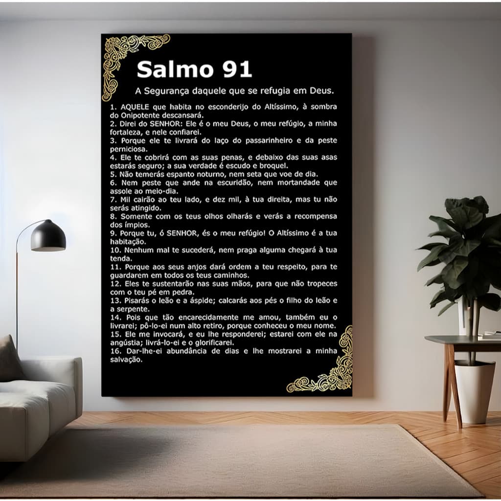 Quadro Decorativo Salmo 91 Religioso Bíblia Moderno Deus Jesus Fé Para Casa Sala Quarto Cozinha