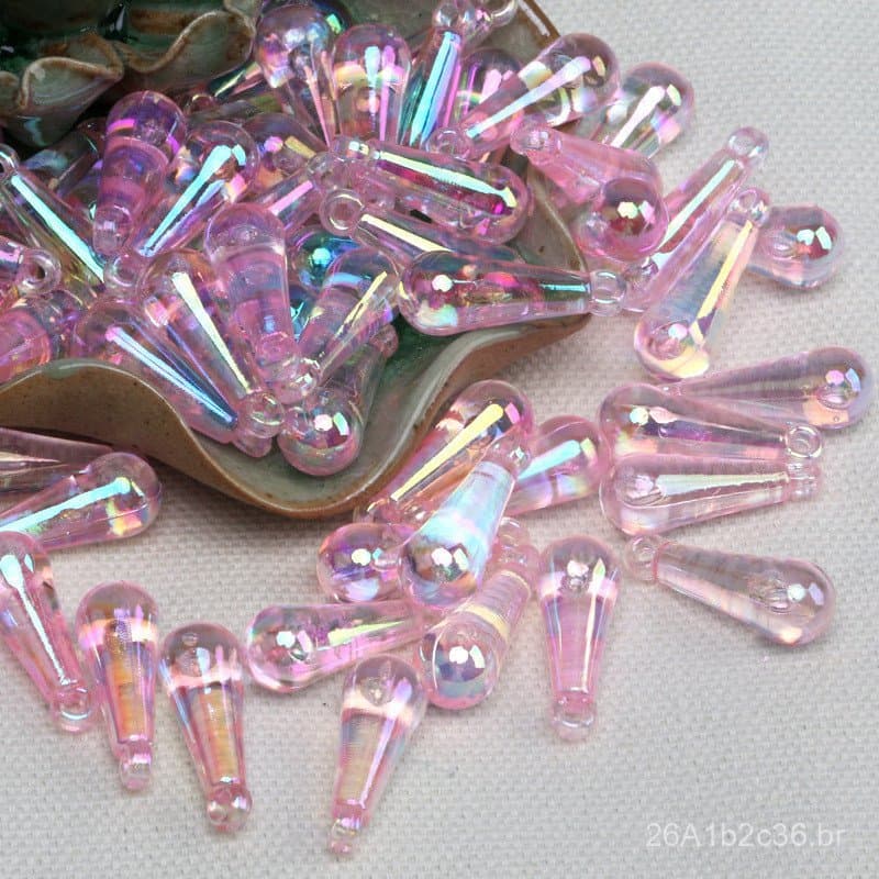 Contas acrílicas transparentes em formato de gota d'água 8*20, cor AB, material popular para bolsas, plástico iridescent