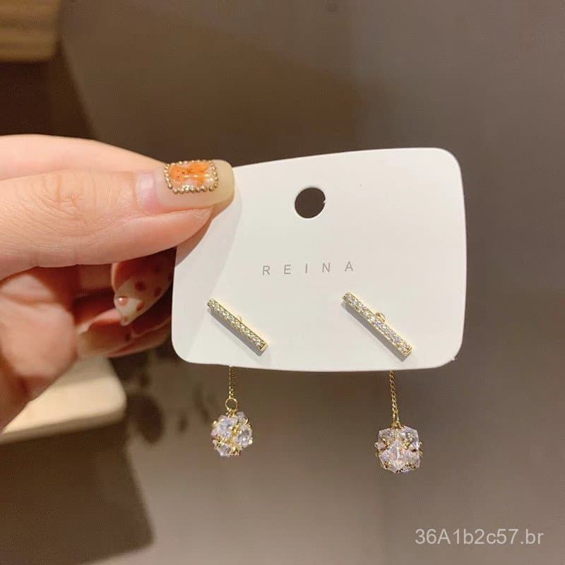 Brincos de Cristal Zircônia Yihong de Dongdaemun, Coreia, com Pino de Prata S925, Elegantes e Modernos, com Corrente Lon