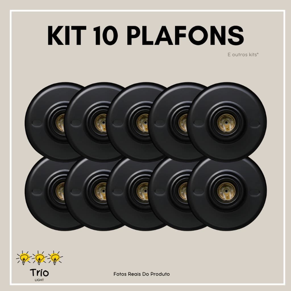 Plafon Preto 10 Unidade Soquete E27 Bivolt Plafonier Redondo Luminaria Bocal de Teto