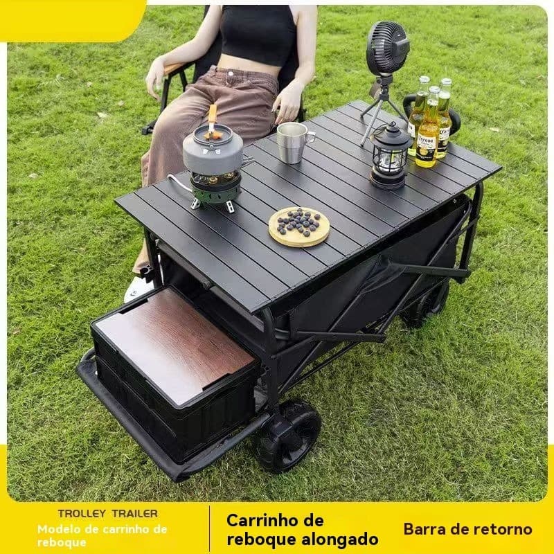 Carrinho Multiuso Para Camping Até trailer de acampamento grande, dobrável, empurrador manual, carrinho de piquenique
