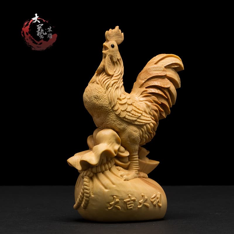Caixa de madeira escultura casa Feng Shui madeira maciça galo vivo ornamentos galo dourado escultura artesanato zodíaco