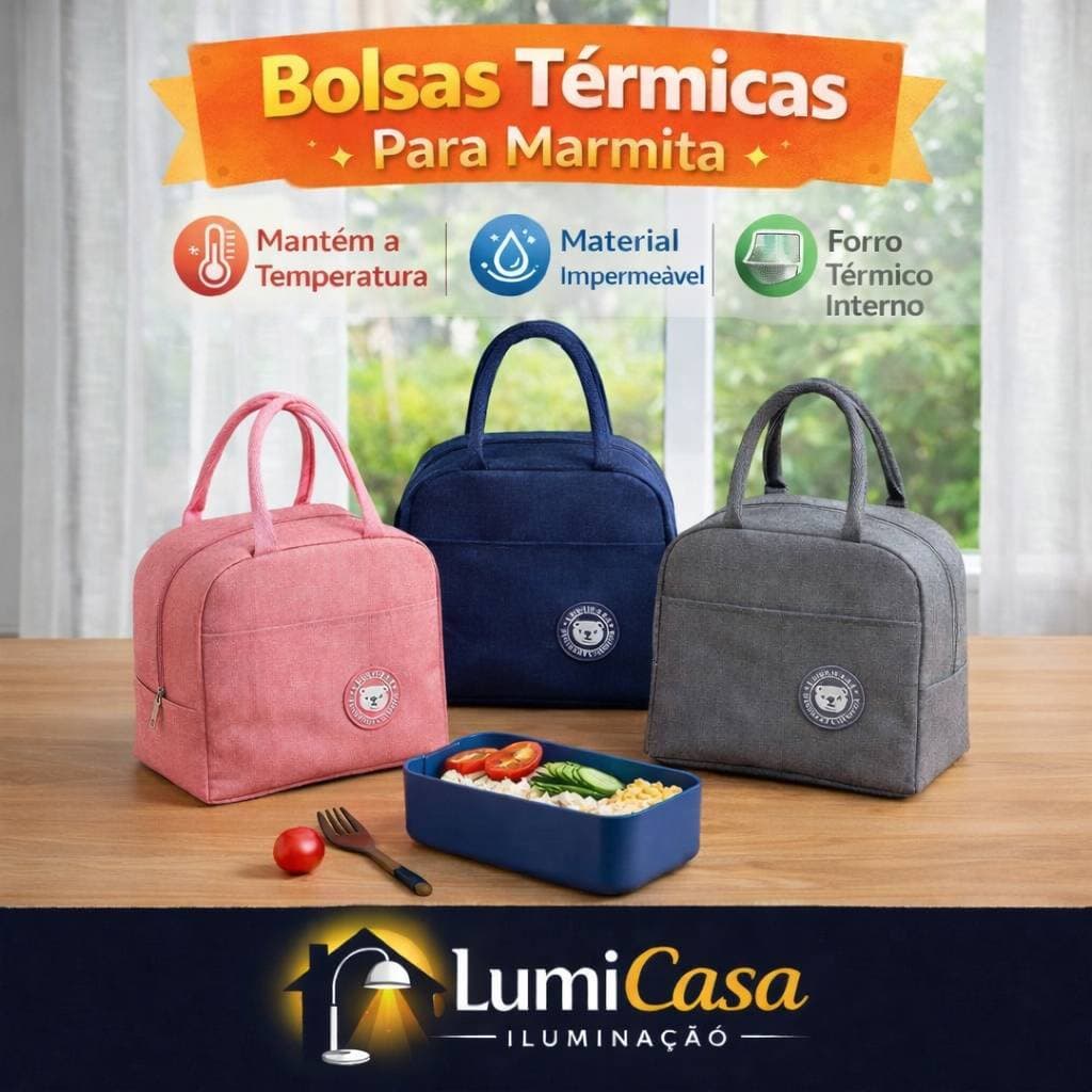 Bolsa Térmica Marmita Impermeável Portátil com Isolamento Térmico para Almoço Trabalho Escola