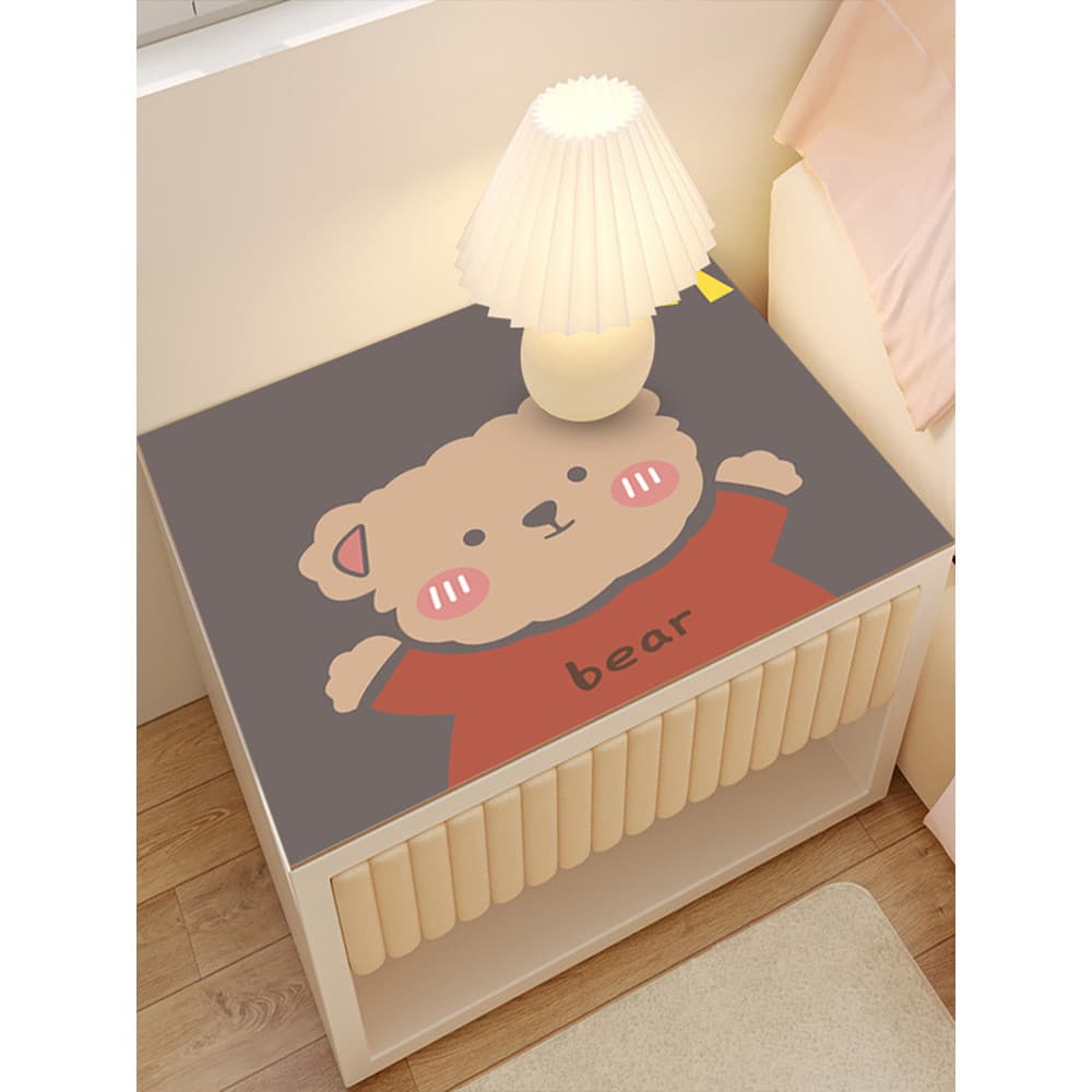 Capa de tapete de mesa de cabeceira à prova d'água urso de desenho animado tapete de mesa de couro moderno simples capa