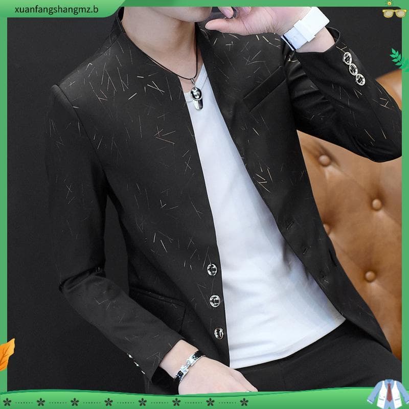 YYR-Blazer/Masculino Com Estampa Vintage/Estilo Coreano/Primavera/Outono Bolsos Falsas Botões