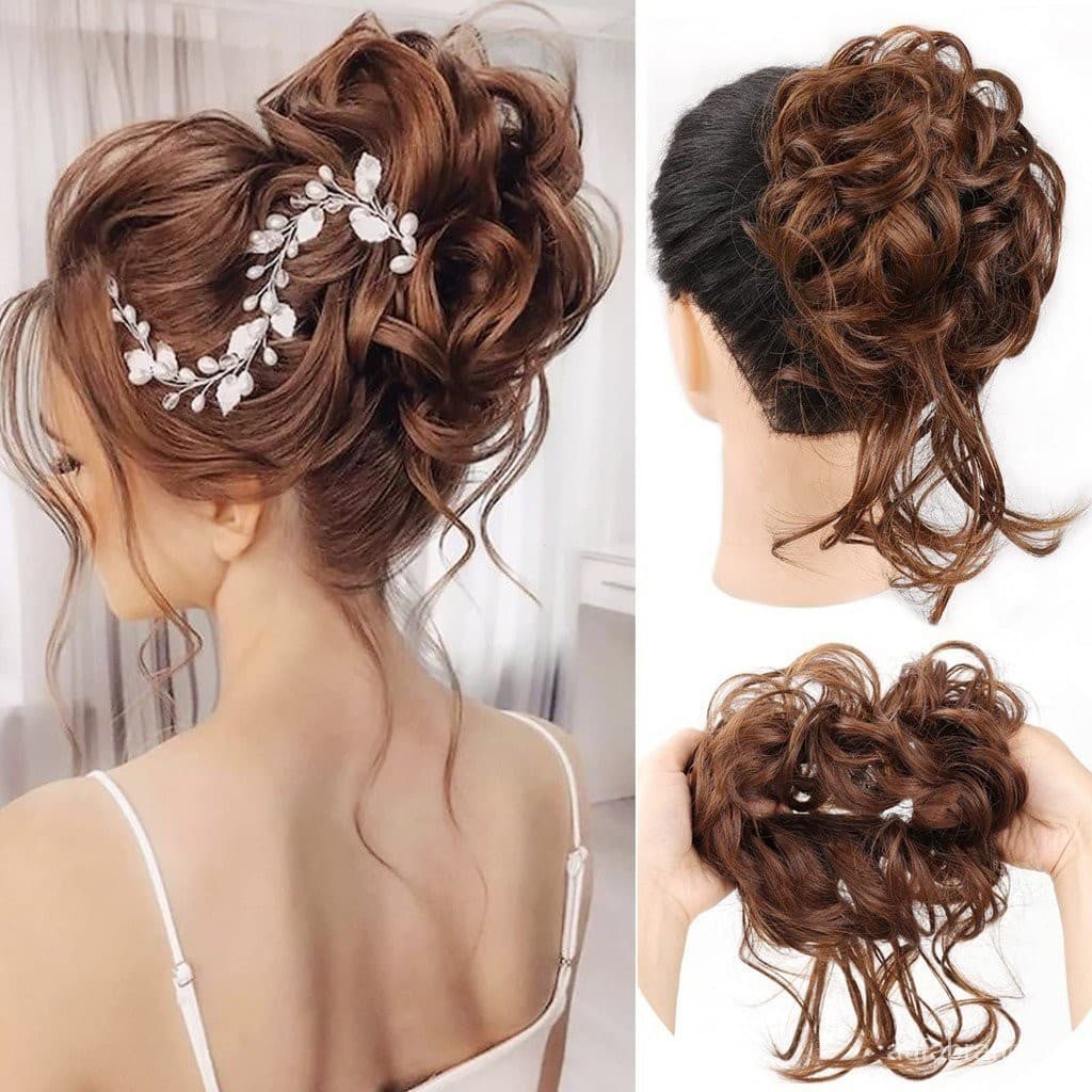 Coque de cabelo peruca cacheado messy chignon elástico com borracha encaracolada faixa