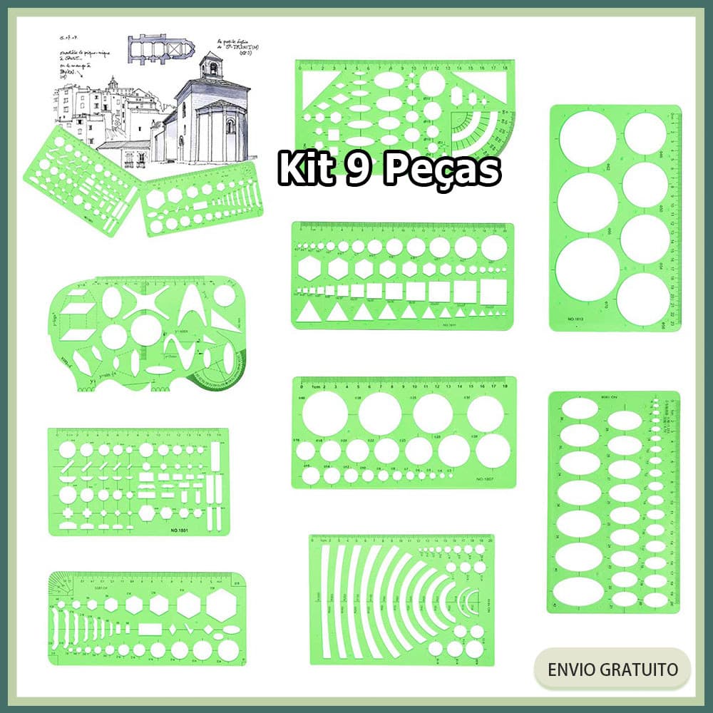 Kit Régua para desenho geométrico Régua geométrica para medição Régua de plástico transparente para design e construção