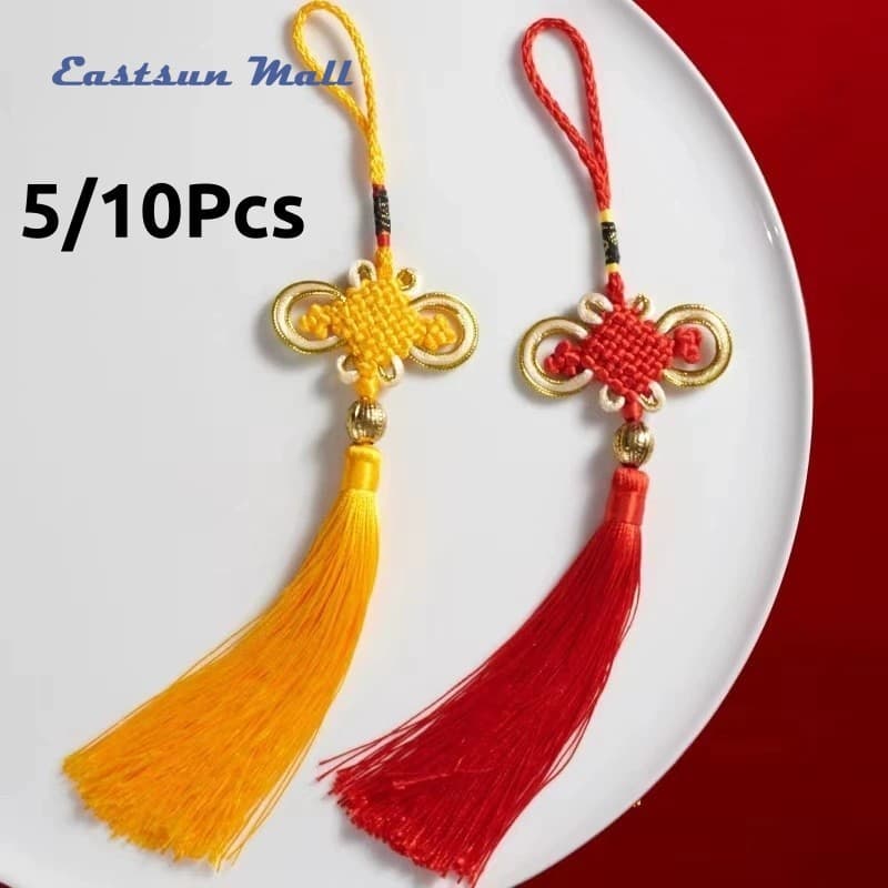 New5/10 Pcs Estilo Chinês Borla De Guarnição Dourada-Nó Da Sorte Pingente De Roupas Decoração De Ano Novo