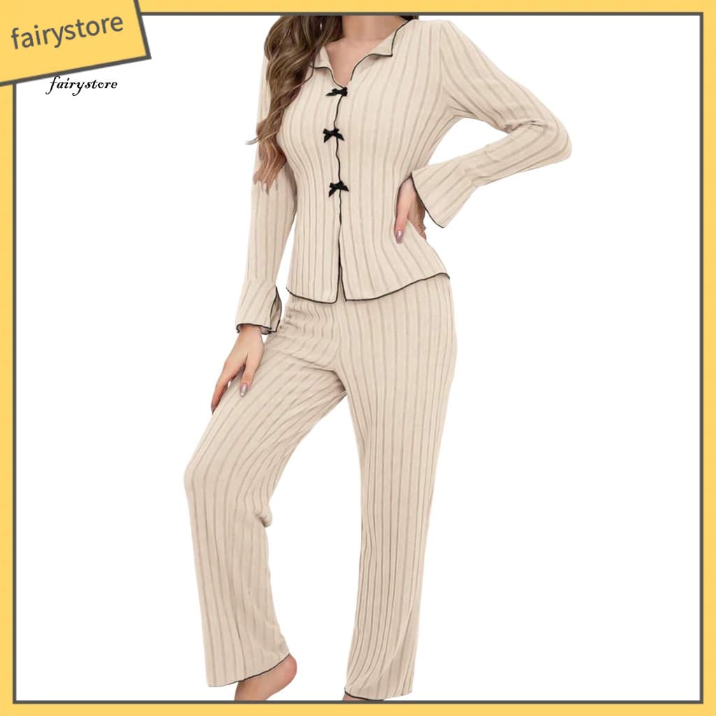 Features: This two-piece home clothing set is casual and comfortable including a long-sleeved top trousers The overall s