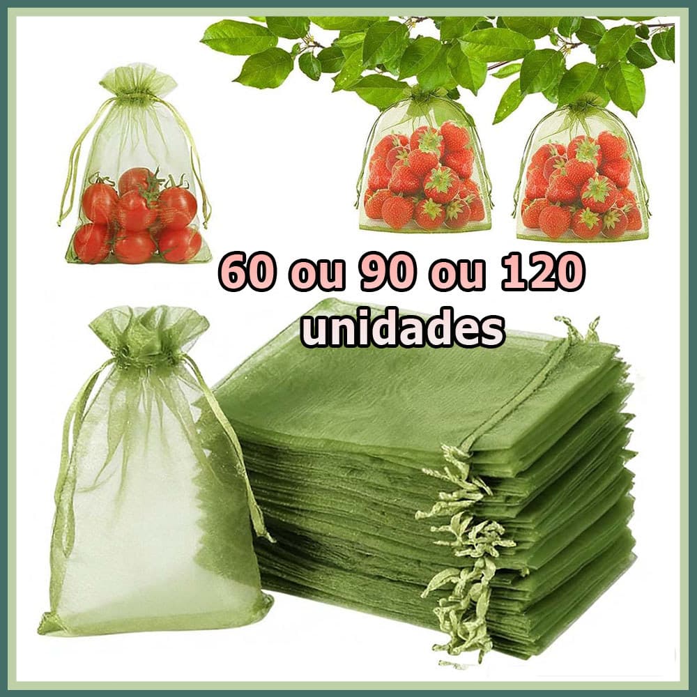 Kit 60/90/120 Saco protetor para frutas 10x15cm saco de malha com cordão rede protetora para horticultura Verde