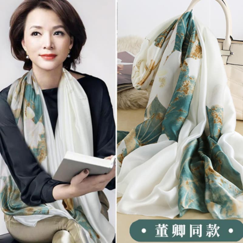 Lenço de seda feminino primavera outono 2024 novo estilo para mãe de meia-idade idosos presente xale estilo chinês estil