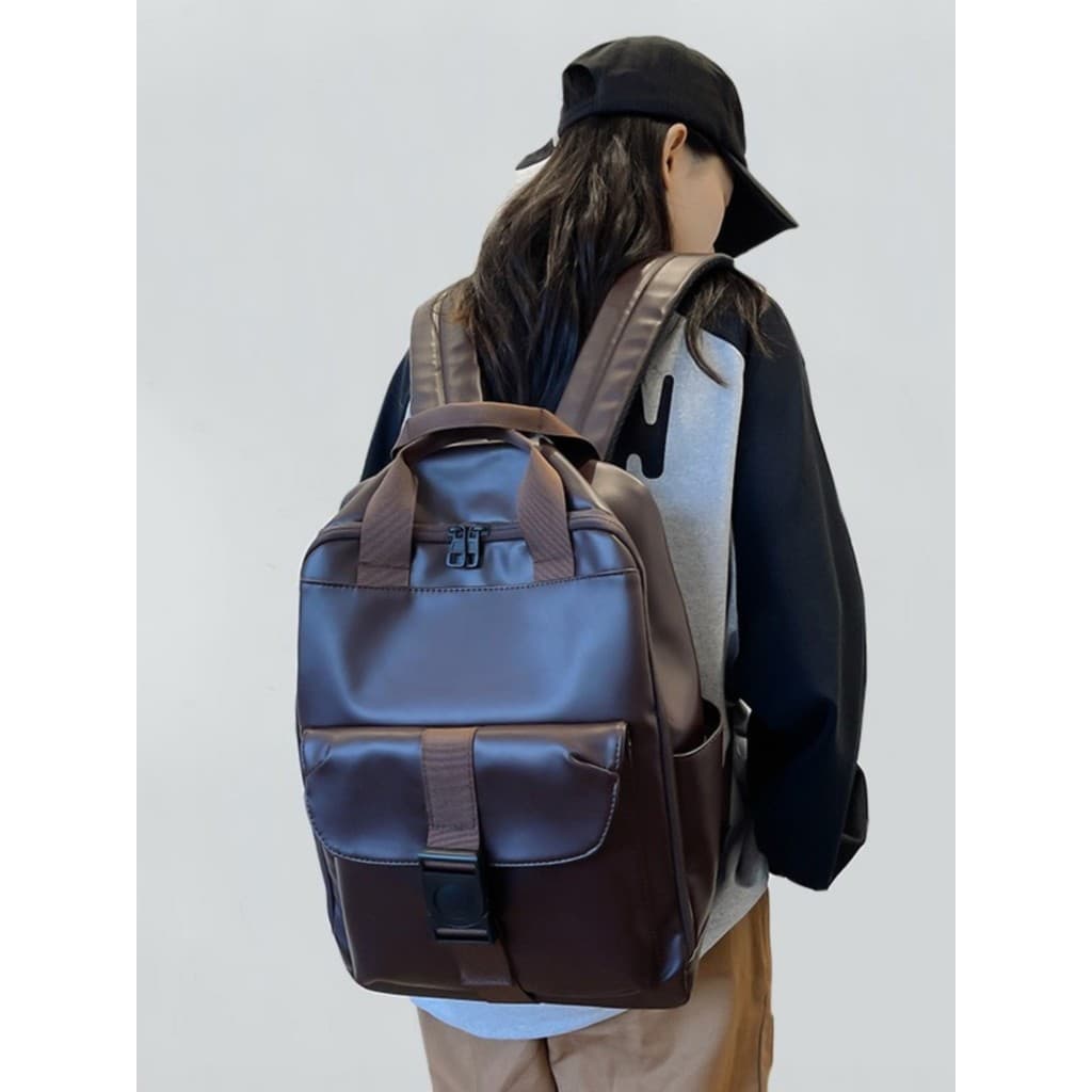 Francês MKPREF Retro estilo Hong Kong na moda mochila de couro grande capacidade mochila masculino estudantes do ensino