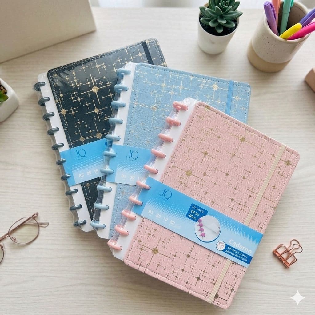 Caderno Inteligente B5/A4 Premium 10/11 Discos 80 Folhas Pautadas Reutilizável Elegante