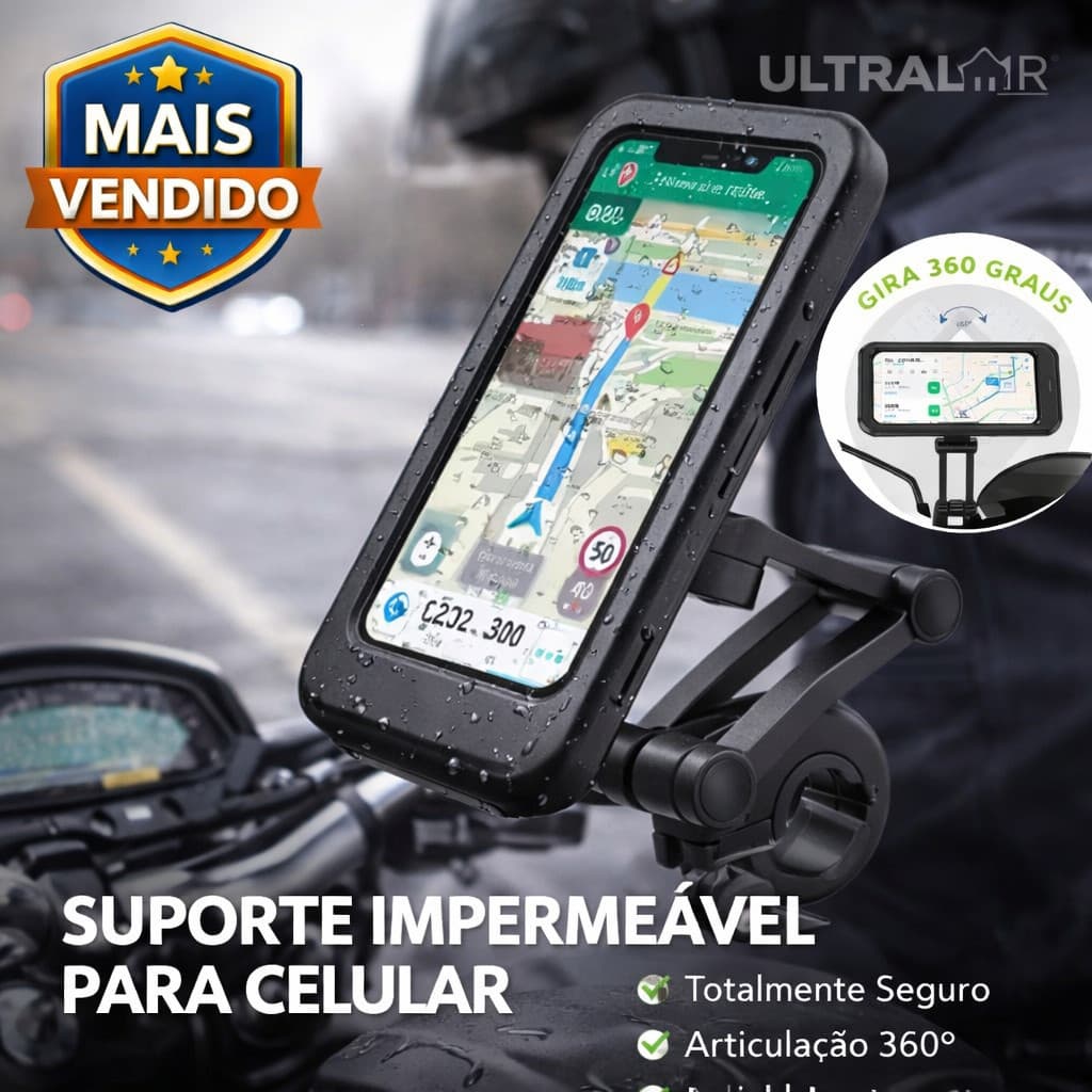 Suporte De Celular Para Moto Bike Impermeável 360° Com Trava Guidão Seguro Prova Dágua