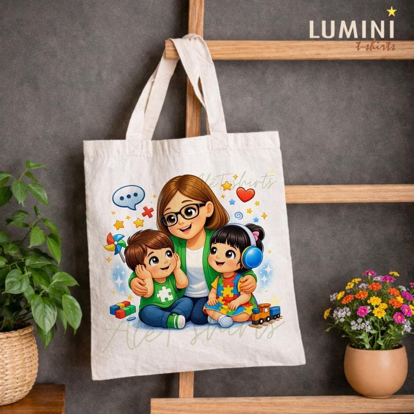 Bolsa ECOBAG sacola Professora e criancinhas educação especial Unissex ecobag Casual  educação infantil pedagogia escola
