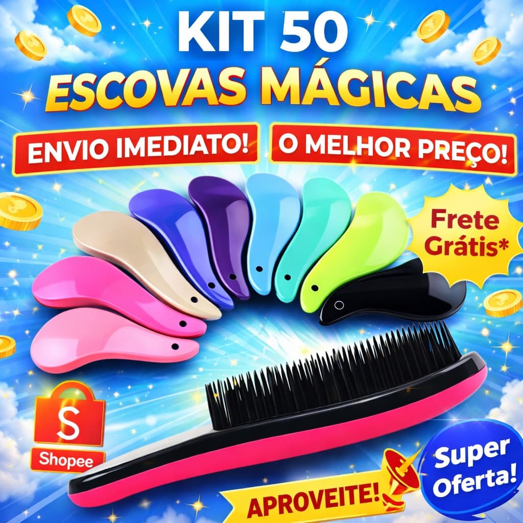 Kit 50 Escovas Mágicas Desembaraçantes Profissional Ideal para Revenda Alta Procura+Lucro Garantido