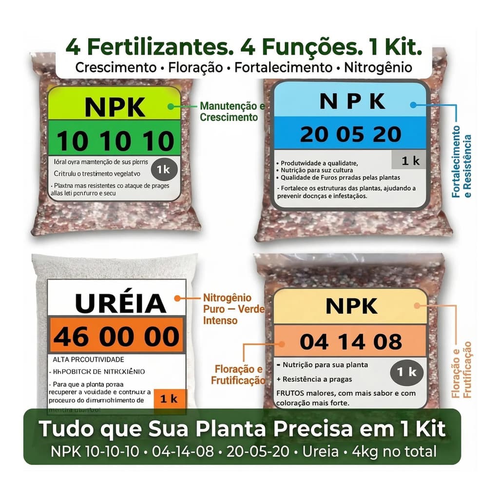 Kit Adubo Fertilizante Npk 101010 + 041408 + 200520 + Ureia