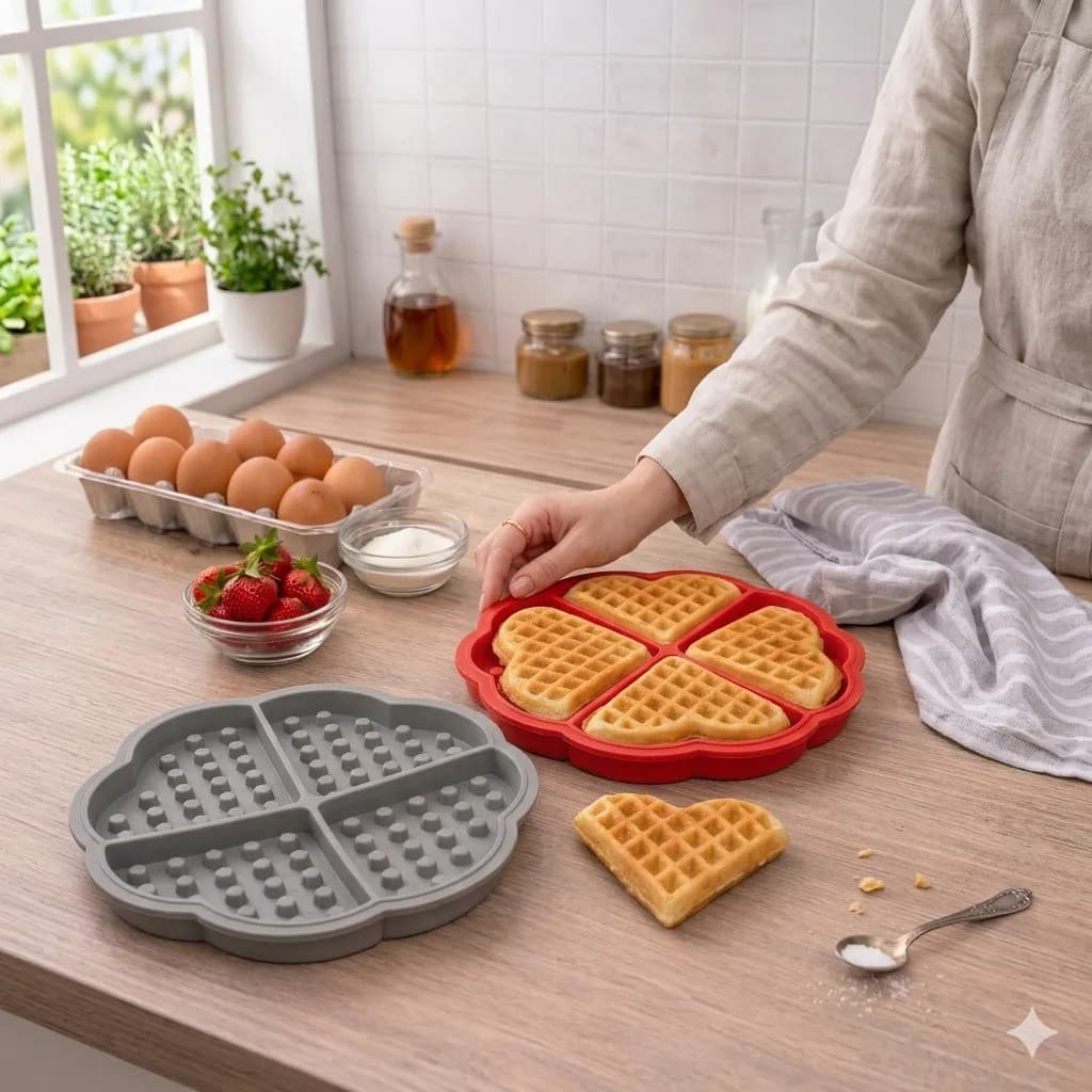 Forma De Silicone Para Waffle 5 Divisórias Antiaderente Molde Coração Para Forno E Airfryer Multiuso Cozinha Prática