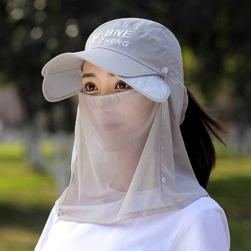 Chapéu de sol feminino verão chapéu de sol Anti-ultravioleta equitação ao ar livre bicicleta elétrica legal chapéu véu c