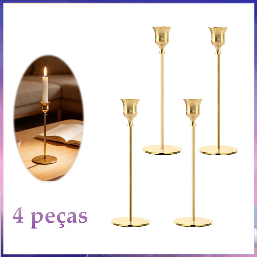 4 conjuntos de castiçais dourados, casamento, decoração de jantar, adequados para velas, não Super 2 cm de espessura