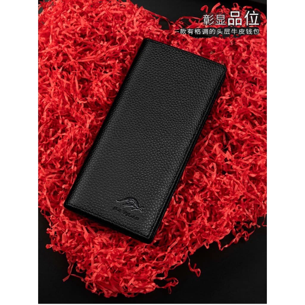 Carteira masculina canguru de couro genuíno, longa, grande capacidade, roupa de rua, Slot para vários cartões, carteira
