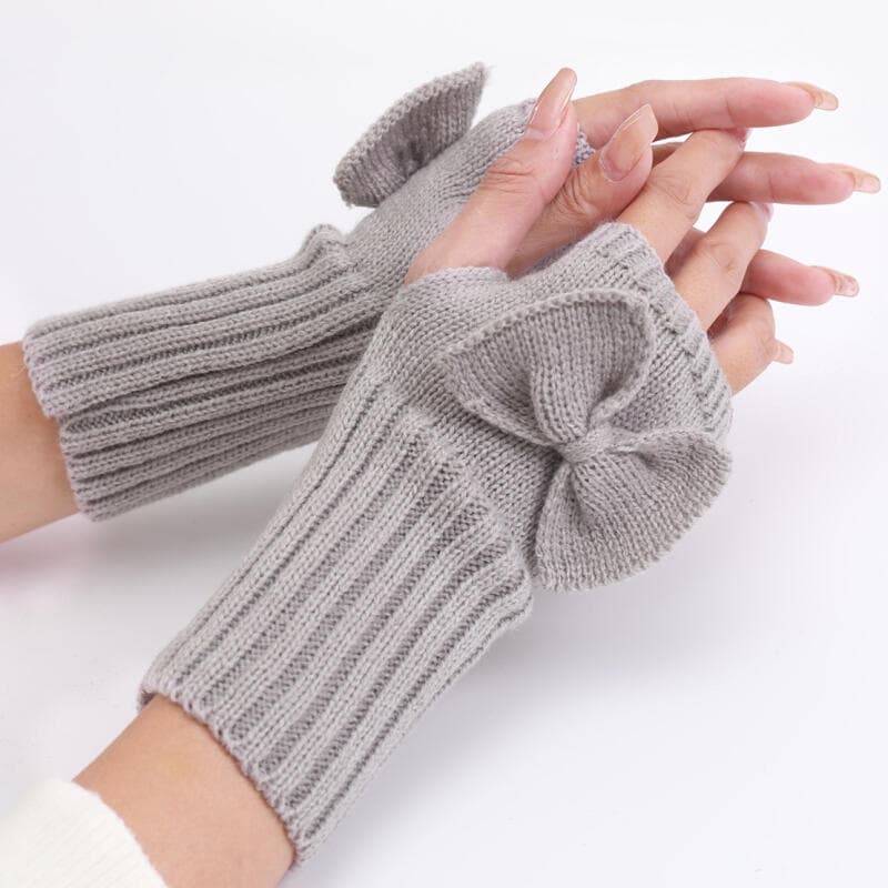 Luvas de Inverno Fofas com Laço, Sem Dedos, para Mulheres, Curtas e Elásticas.