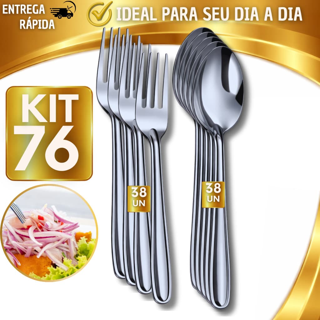 Kit 76 Talheres Garfo e Colher em Aço Inox Premium Para Cozinha Restaurantes Buffet Bar Mãe Presente