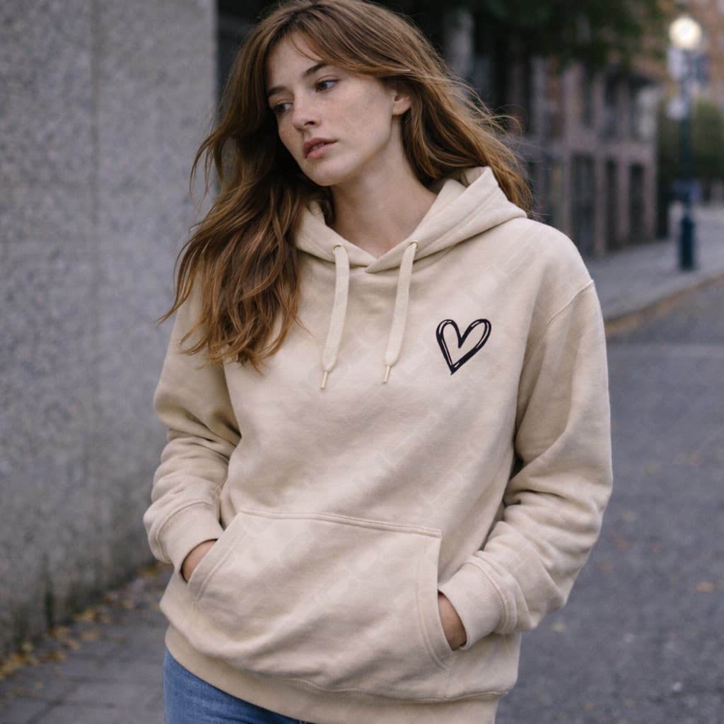 Moletom Feminino Inverno Estampado com Coração e Capuz