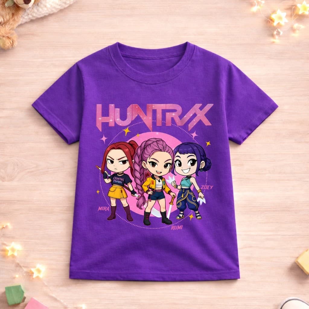 Camiseta Huntrix Infantil Kpop Zoe Mira e Rumi Estampa Guerreiras do Kpop Unissex