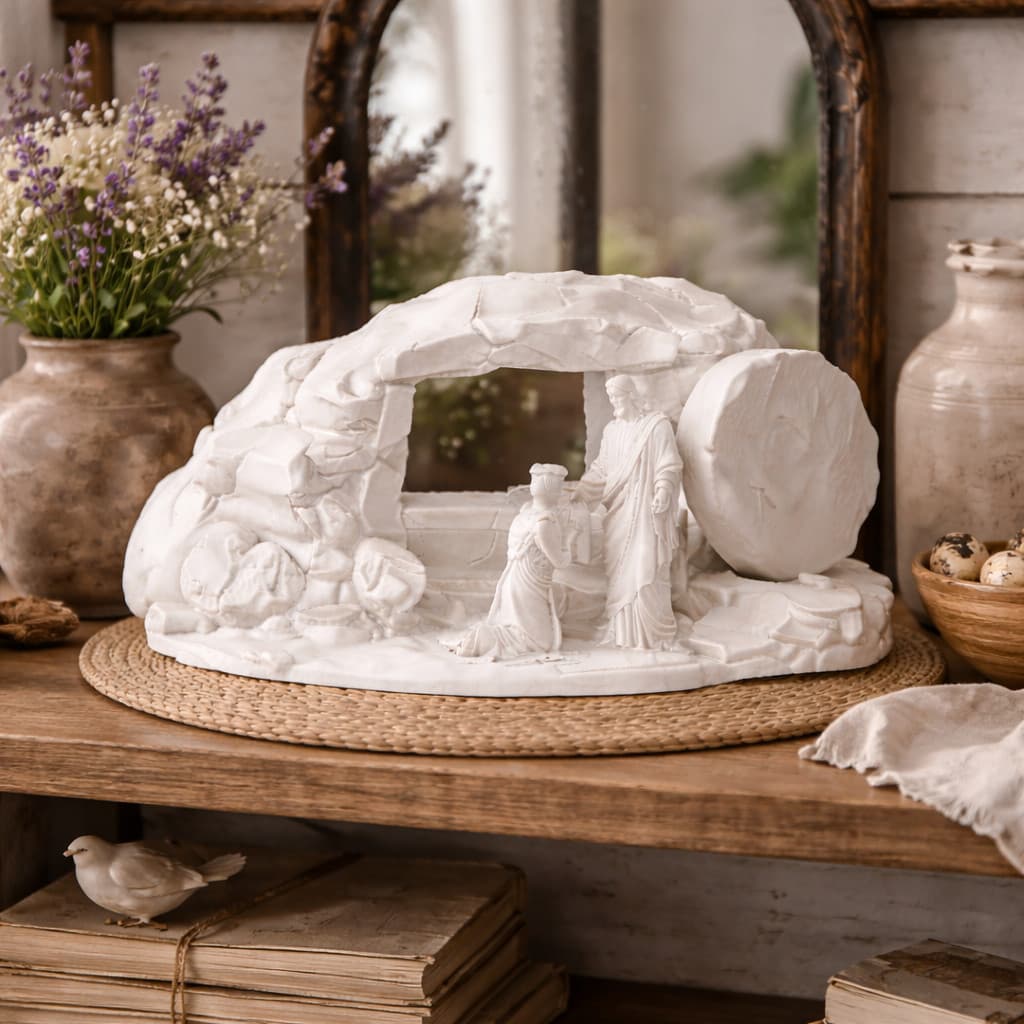 Escultura Ressurreição de Jesus Cristo Branco | Estátua Religiosa Decorativa Católica | Enfeite Mesa Sala Luxo