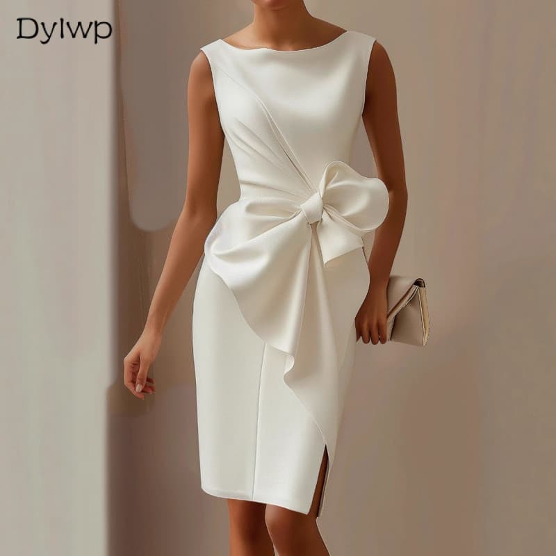 Vestido De Festa Feminino Primavera Verão Moda Elegante Arco Sem Mangas Midi * & -