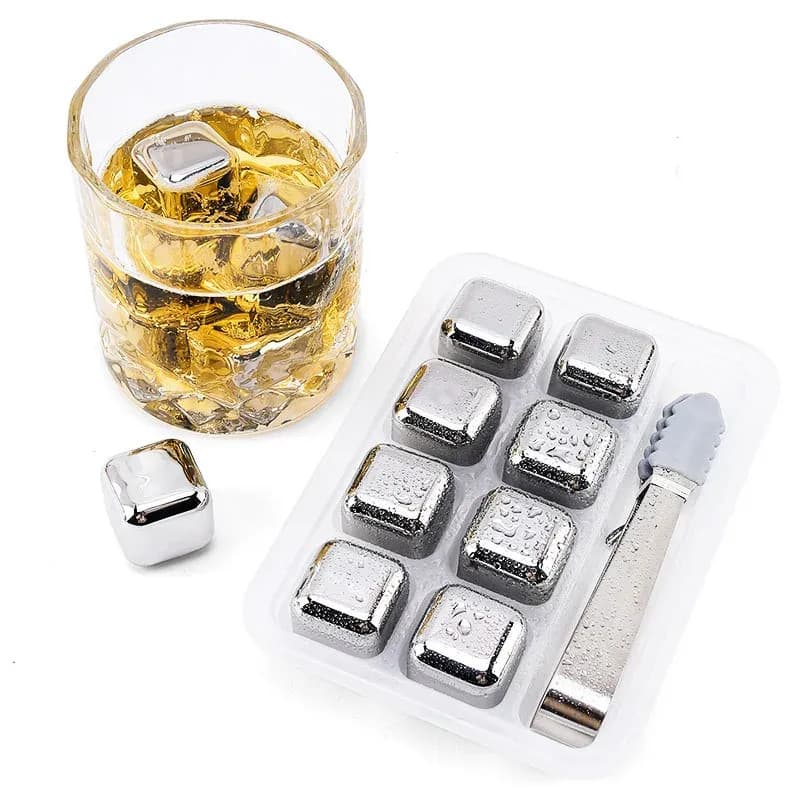 Kit Cubos de Gelo Artificial em Aço Inox Reutilizável Com Pegador