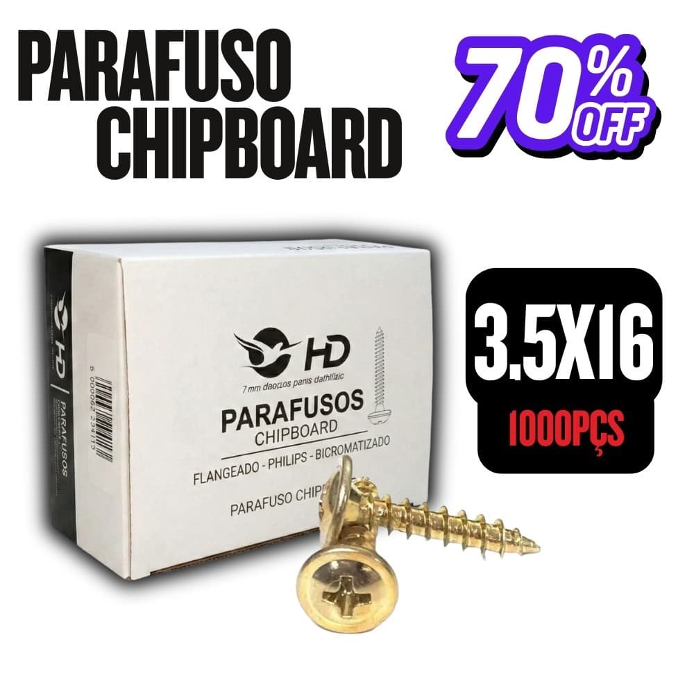 Parafuso 3,5X16 Chipboard Flangeado Phillips para Madeira - HD CAIXA COM 1000 peças
