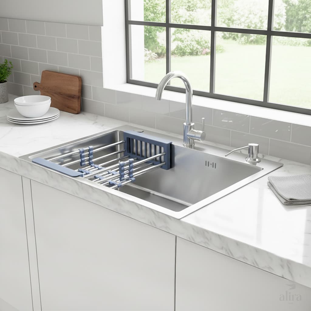 Cuba de Cozinha Gourmet em Inox Escovado Design Moderno Anti-risco 60cm, Valvula Anti-entupimento