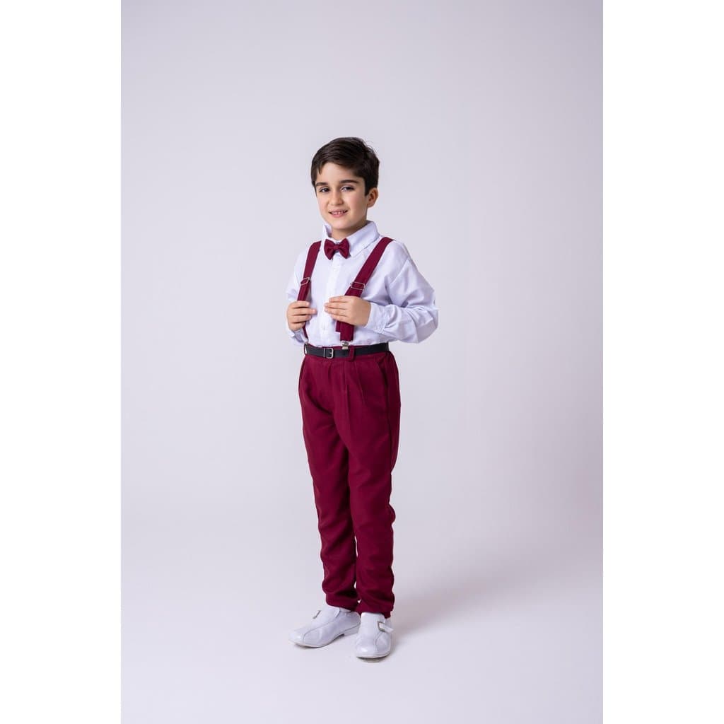 Conjunto infantil Meninos Miss Cherry Leo Suspensorio Marsala