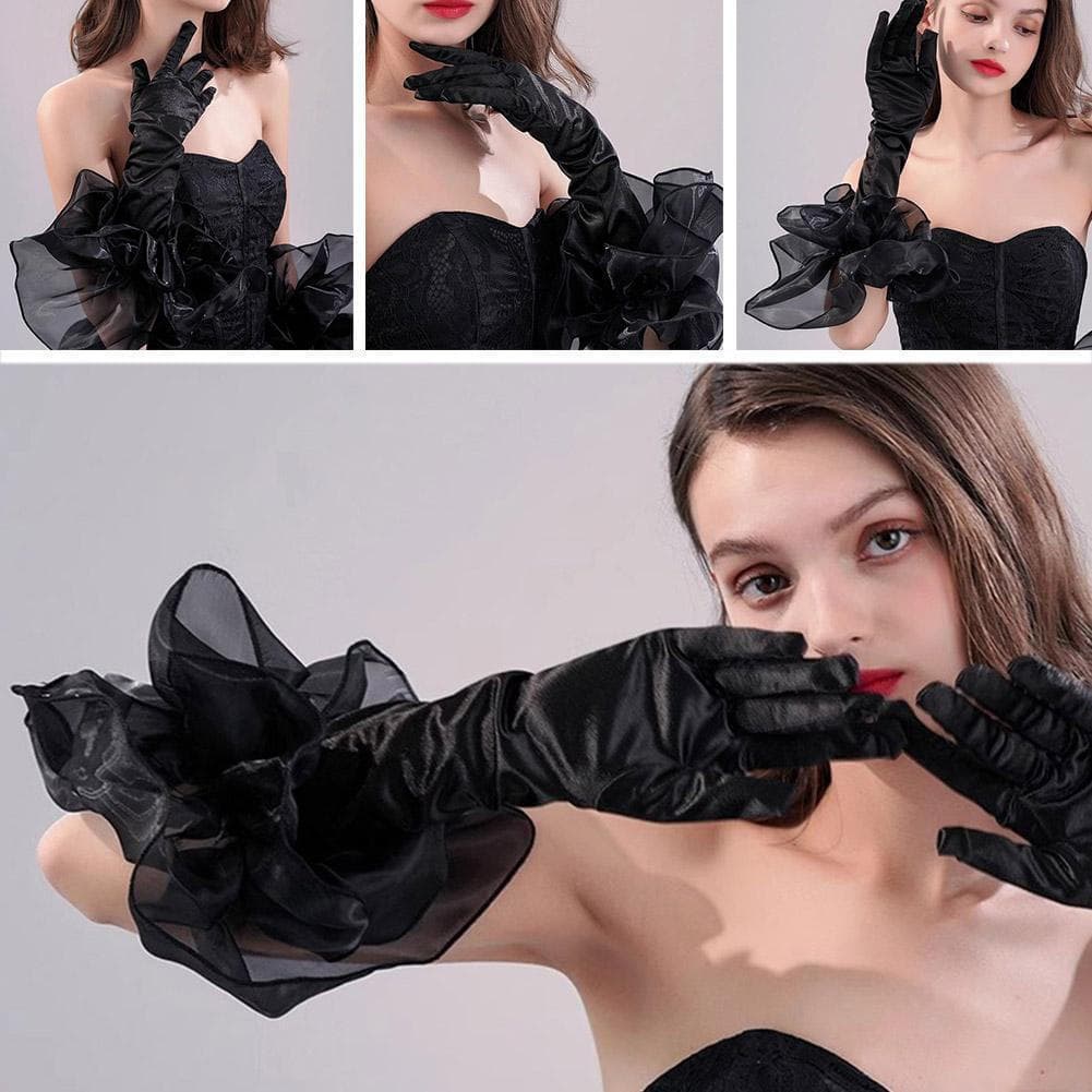 Luvas De Casamento De Veludo 65 Centímetros Manga Comprida Preto Vermelho Branco Em Forma De Flor T0s0