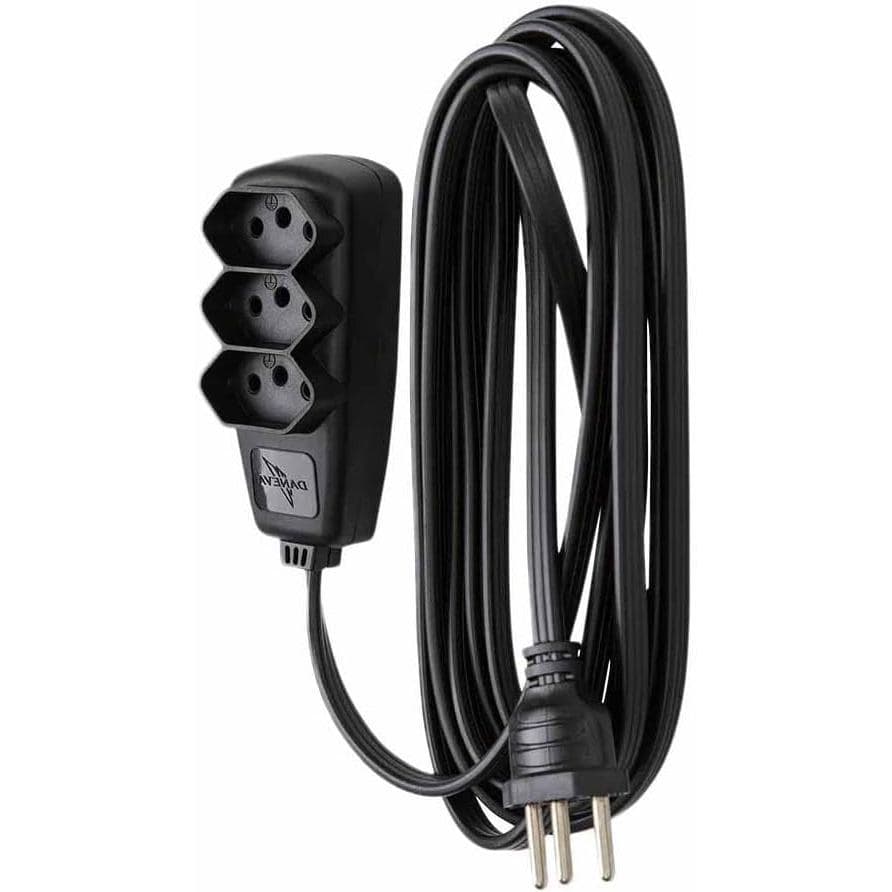 Extensão Multitomada Daneva – SORT PP 3x0,75, 2P+T, 10A, 1,3 Metros, Preto