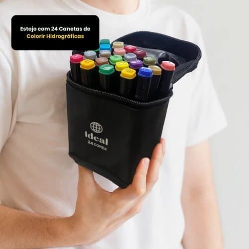 Estojo Canetas Hidrográficas Coloridas 24 Cores Alta Qualidade Artistas Profissionais Canetas de Colorir
