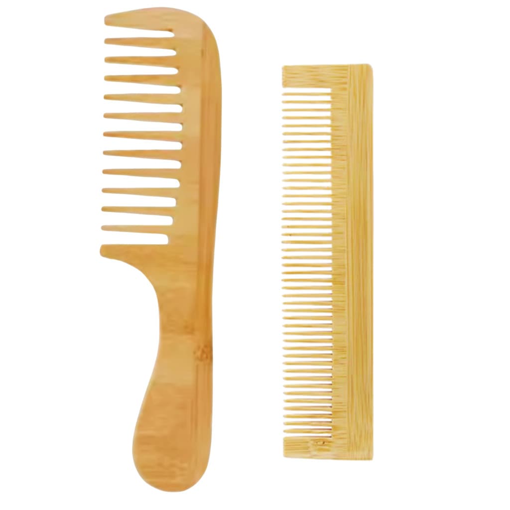 Kit Pentes de Bambu Madeira para Barba e Cabelo Antiestatico