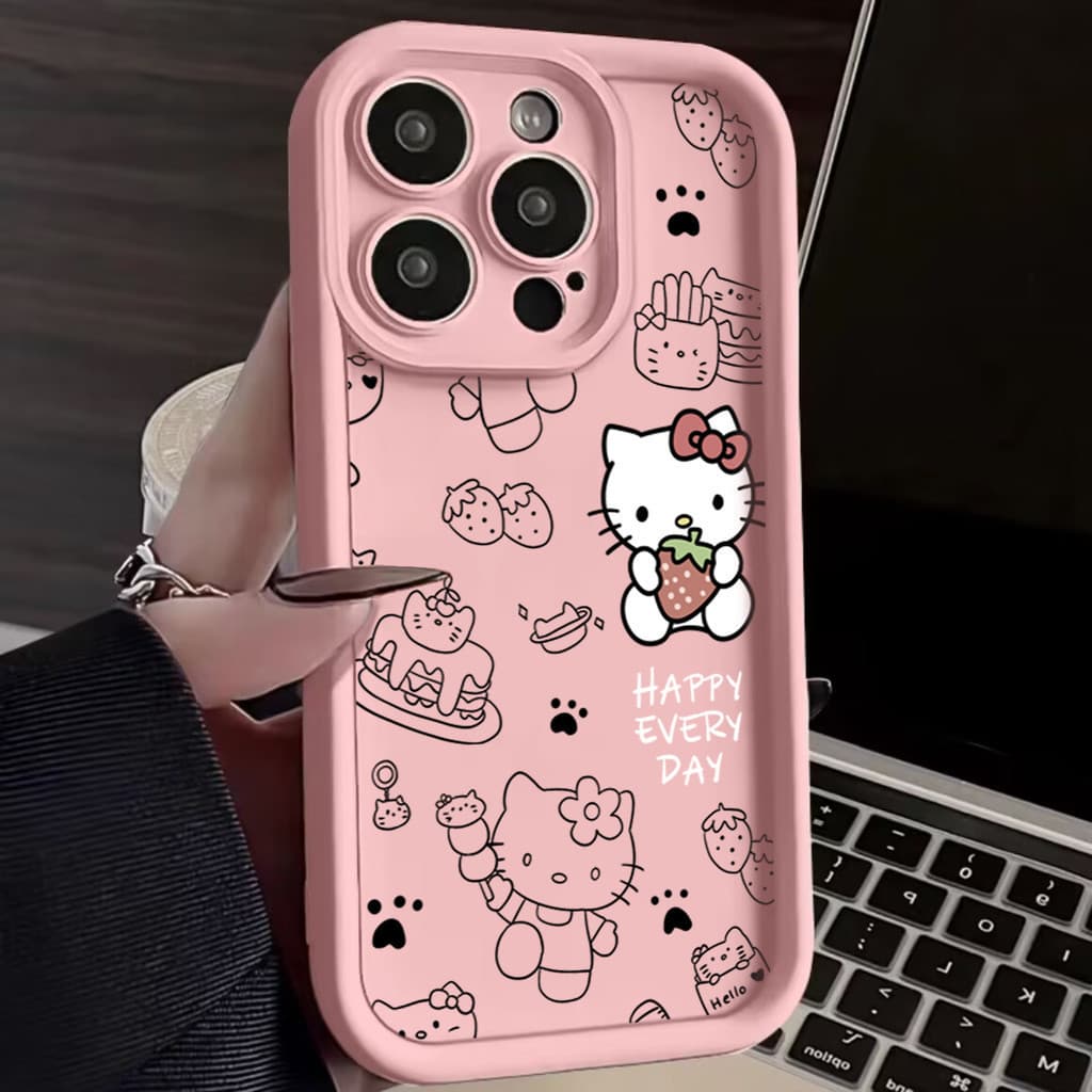 Capa Celular Hello Kitty Estilo Fofo Morango Anti-Quebra Para MOTO G84 G54 E22 E40 G14 G10 G20 G30 G22 G24 G34 G52 G60