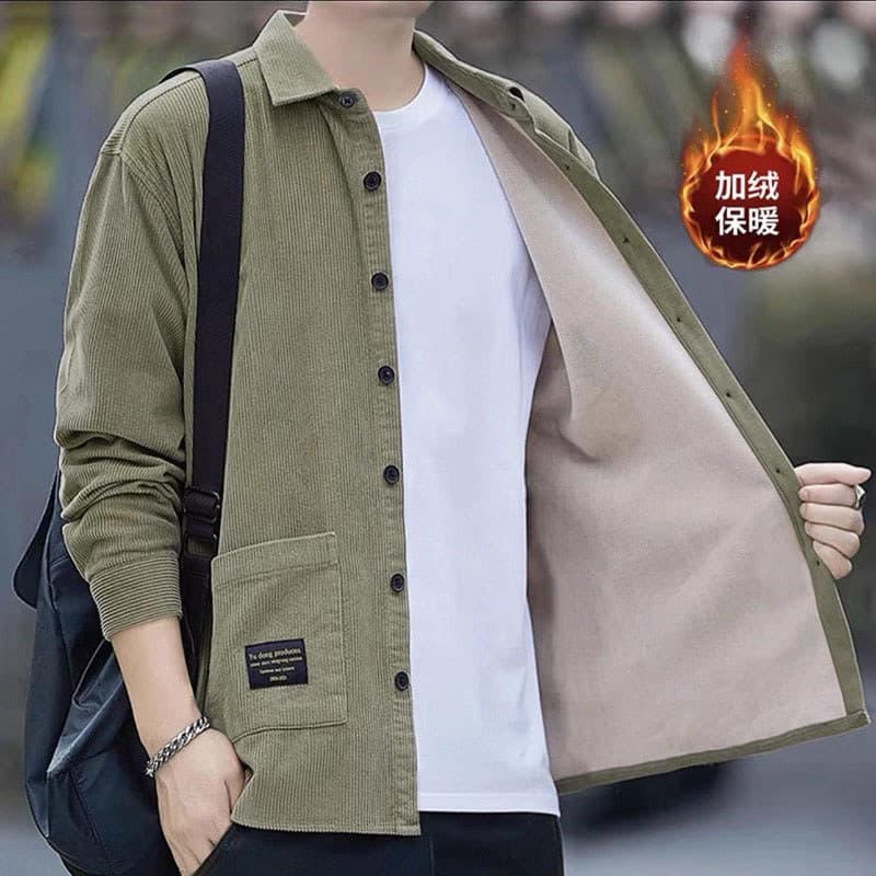 Outono inverno camisa de veludo masculina quente mais veludo grosso Casual Workwear Multi-bolso fino ajuste jaqueta de m