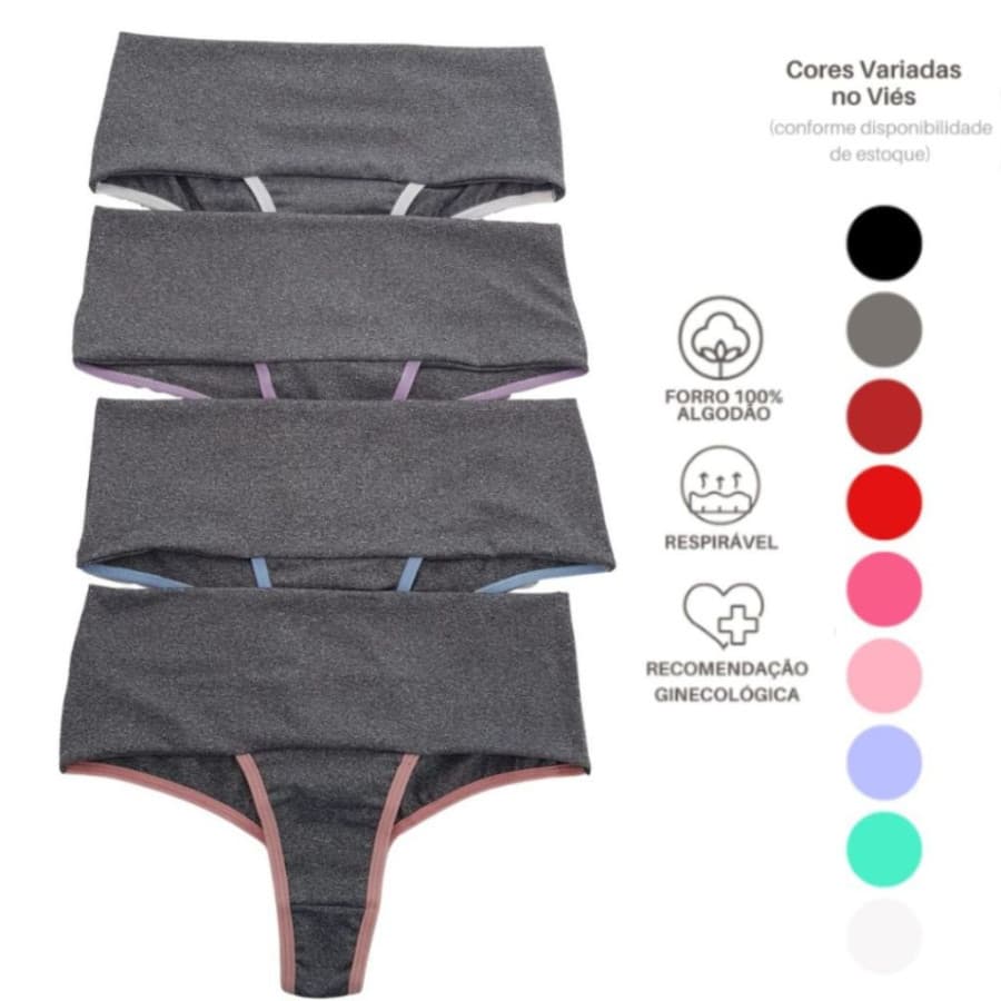 Kit 3 Calcinha Feminina Cintura Alta Ajuste Modelador Abdômen Conforto Extremo Sem Marcar Roupa