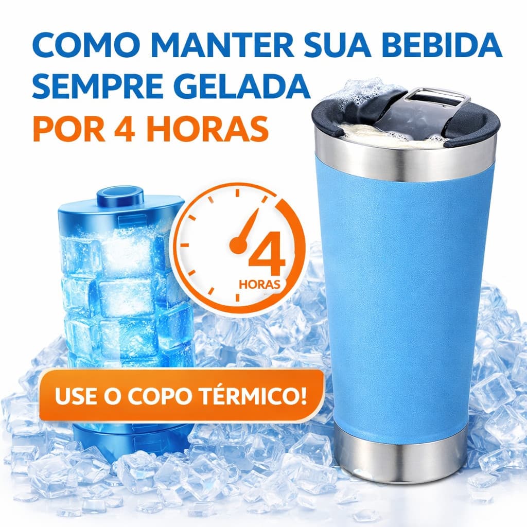 Copo Térmico Cerveja 473ml Inox Mantém Gelado 4h Abridor Integrado Churrasco Praia cor Azul Claro